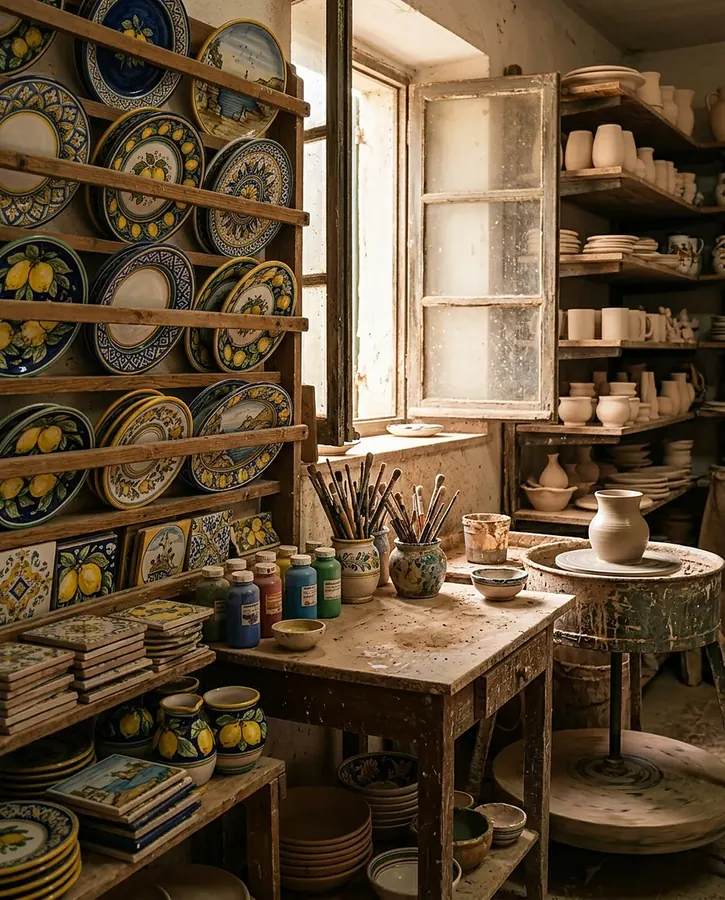 Local ceramics workshop with hand-painted majolica plates